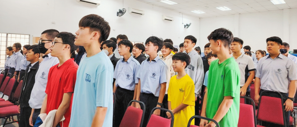 Students and staff at Regent International School Malaysia participating in a safety and sustainability awareness activity