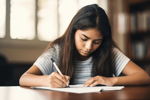 Student practicing Cambridge Checkpoint past papers to improve exam readiness.